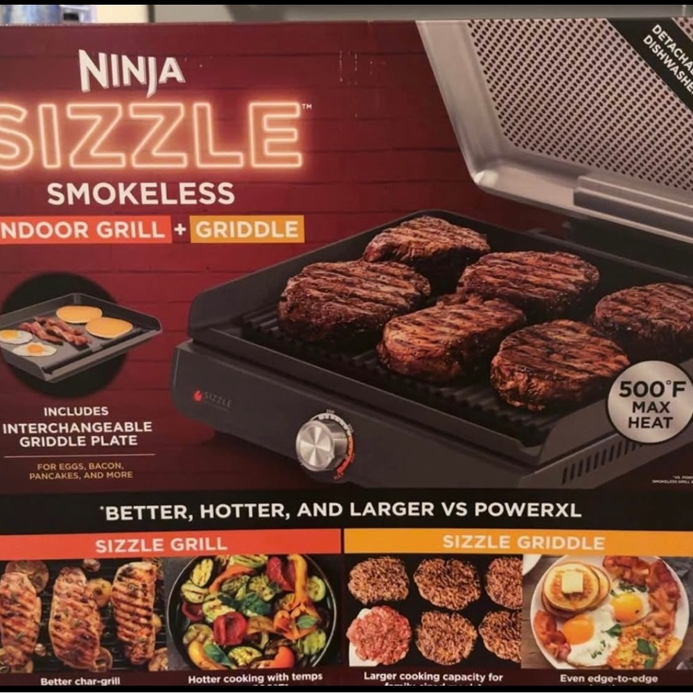 Ninja Sizzle Smokeless Grill and Griddle - Black and Silver